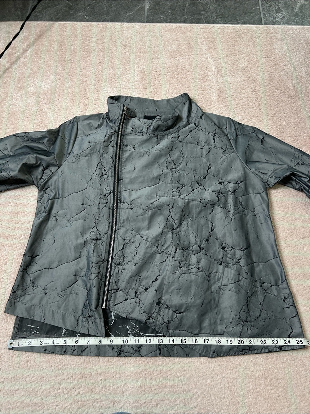 NWT Sun Kim Marble Pattern Asymmetrical Jacket Waist Length Size XL Lagenlook - Picture 9 of 13